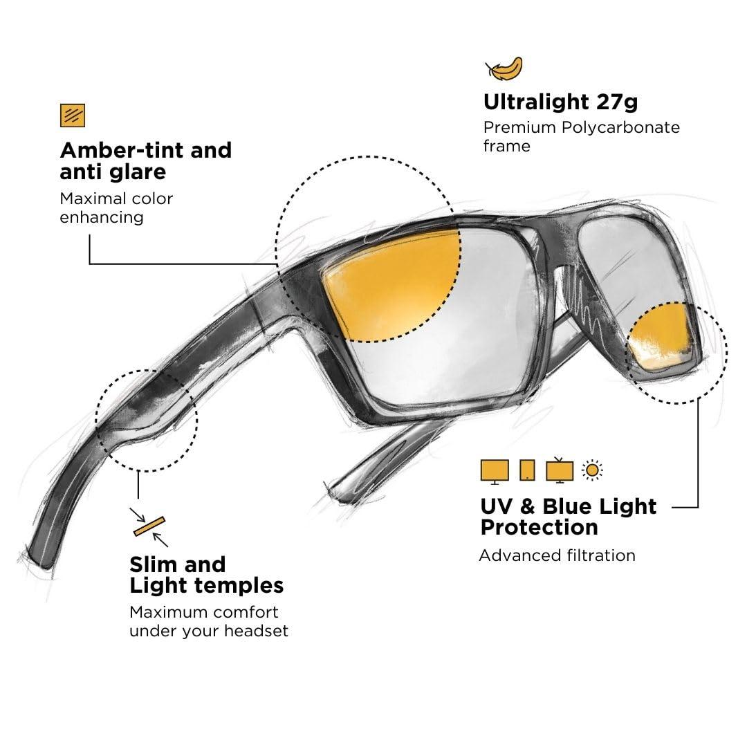 Horus X Horus X Gaming Glasses Blue Light Blocking Computer Screen Glasses | Anti Fatigue & Eyestrain | ONE Amber