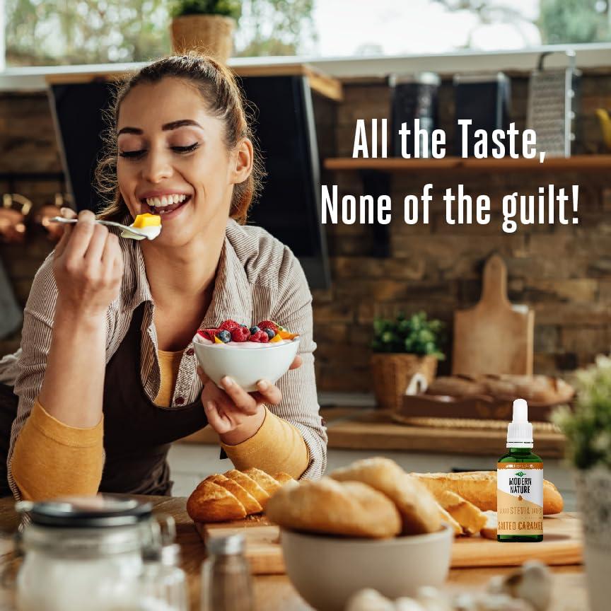 Modern Nature Modern Nature Salted Caramel Flavour Drops - Liquid Stevia Drops Sweetner - Zero Calorie Sugar Free Coffee Syrup Alternative For Flavoured Coffee, Protein Powder, Yoghurt, Tea Keto Sweetener 50ml