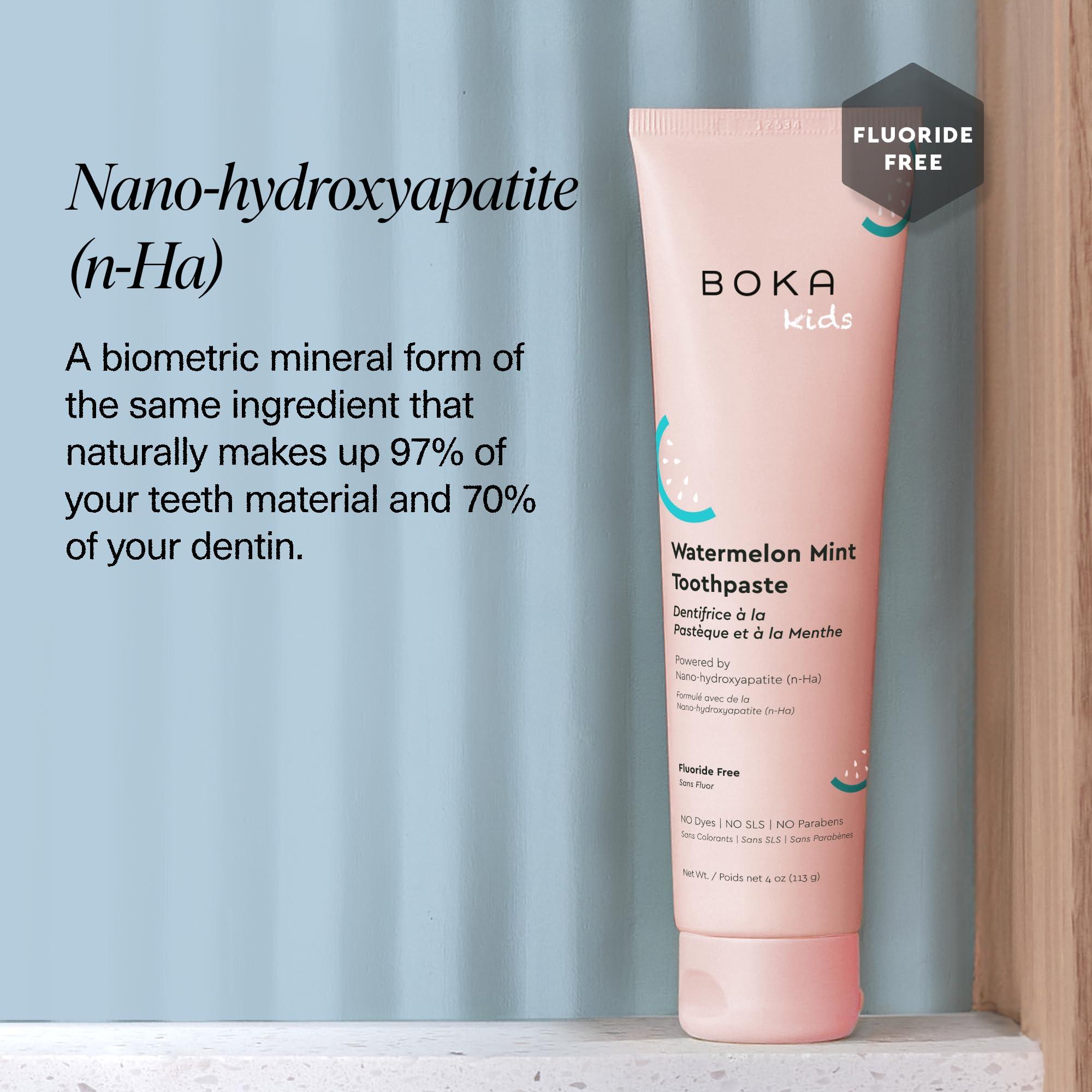 Boka Boka Natural Kids Toothpaste, Fluoride Free - Nano Hydroxyapatite for Remineralizing, Sensitive Teeth, & Whitening - Dentist Recommended Oral Care - Watermelon Mint, 120ml (Pack of 1) - Made in USA