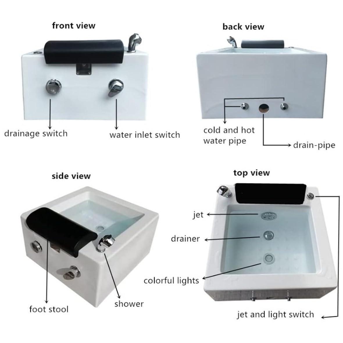 Generic Portable Pedicure Foot Spa Bathtub with Acrylic Chair - Relaxing Feet Spa Tub for Home and Salon Use - Shower Wash & Massage Features