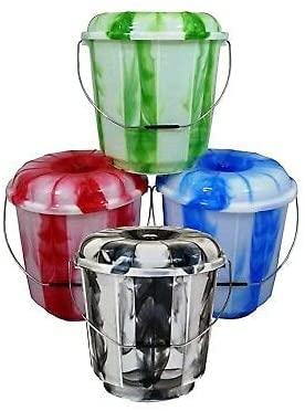 Pemienterprize Pemienterprize 1 x High Grade Multipurpose Tie dye Design Bucket Bin With Metal Handle And Lid Storage Container, Hard Wearing Bucket, Garden, Cleaning, Kitchen (Assorted Colours) (13 Litre)