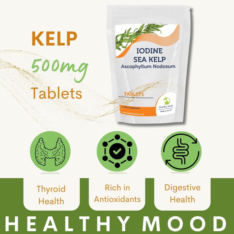 Healthy Mood Kelp 500mg Tablets Natural Iodine Source for Thyroid Support & Metabolism 90 Tablets