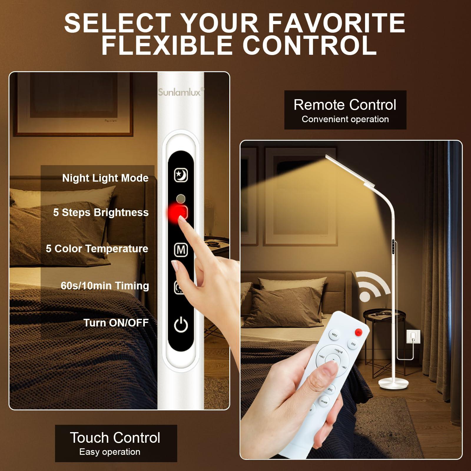 Relhafethy Floor SAD Lamp, UV-Free 10,000 Lux Sad Light Therapy Lamp, Touch & Remote Control, 5 Colour Temperatures & 5 Brightness & Timer, 3-in-1 Adjustable Height Daylight Lamp for Home/Office Use