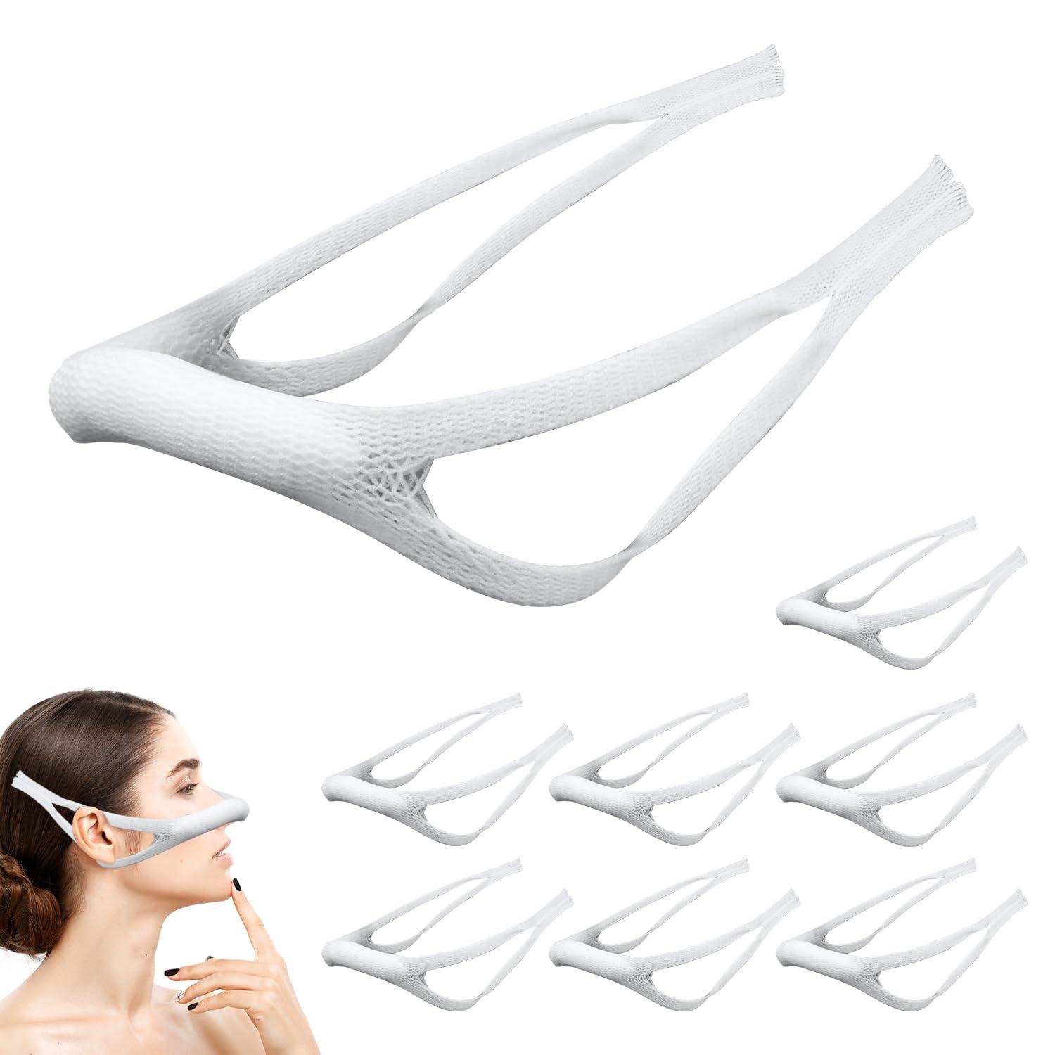 NQEUEPN 8pcs Elastic Nose Bandage, High Absorption External Nasal Sling Bandaid Dressing Holder Post Surgery with Loops Nose Bleed Stopper Breathable Bandage Strip After Nose Job (White)