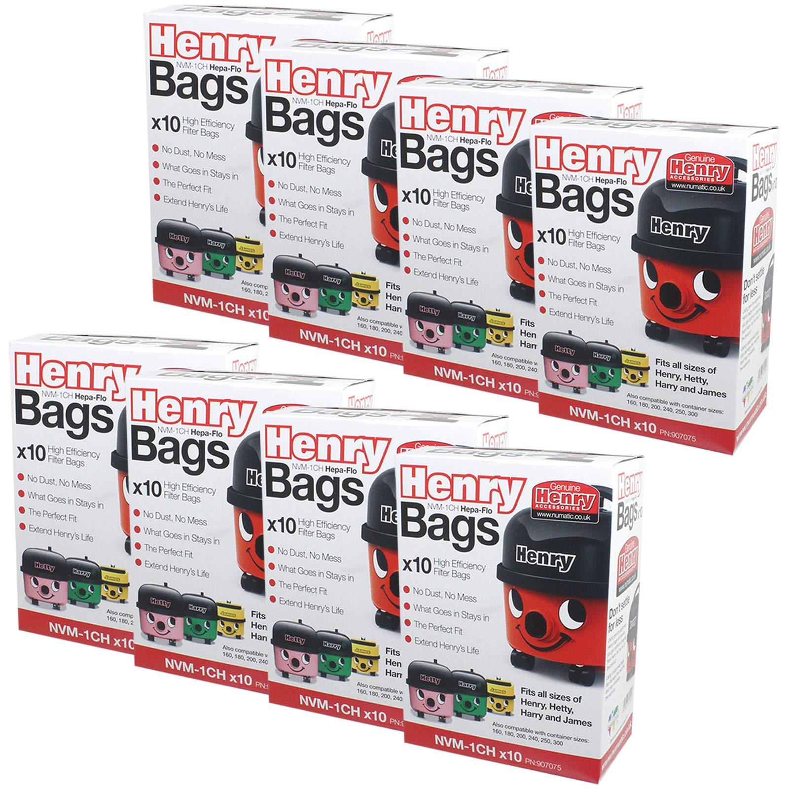 Numatic Box of 8 x Packs of 10 x Genuine Henry bags - NVM-1CH Genuine Hepa flo dust bags - Fits all 160-300 sized tubs - Henry Hetty James Basil