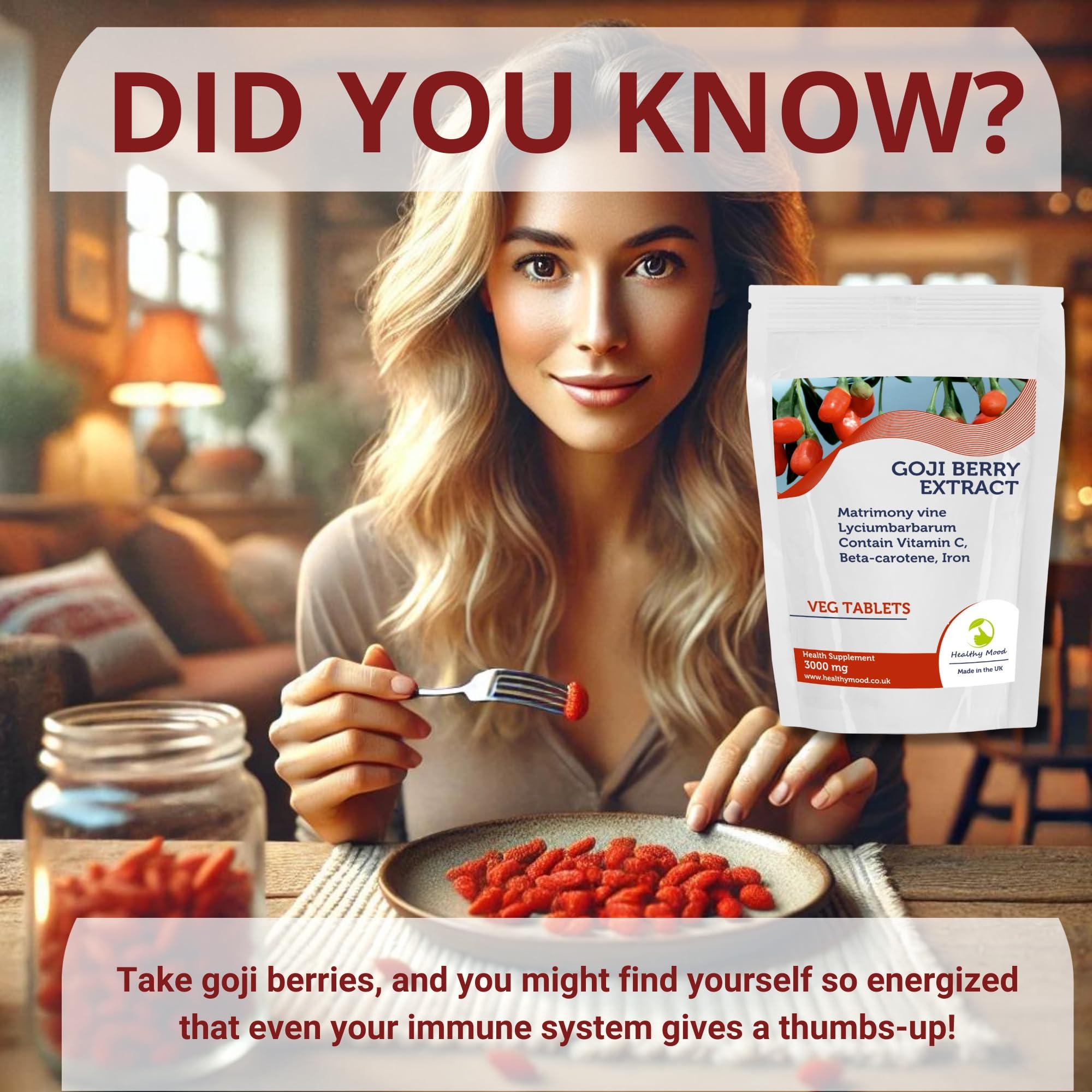 Healthy Mood Goji Berry 60 Tablets High Strength Antioxidant Supplement for Immune Support, Energy & Skin Health 100% Natural