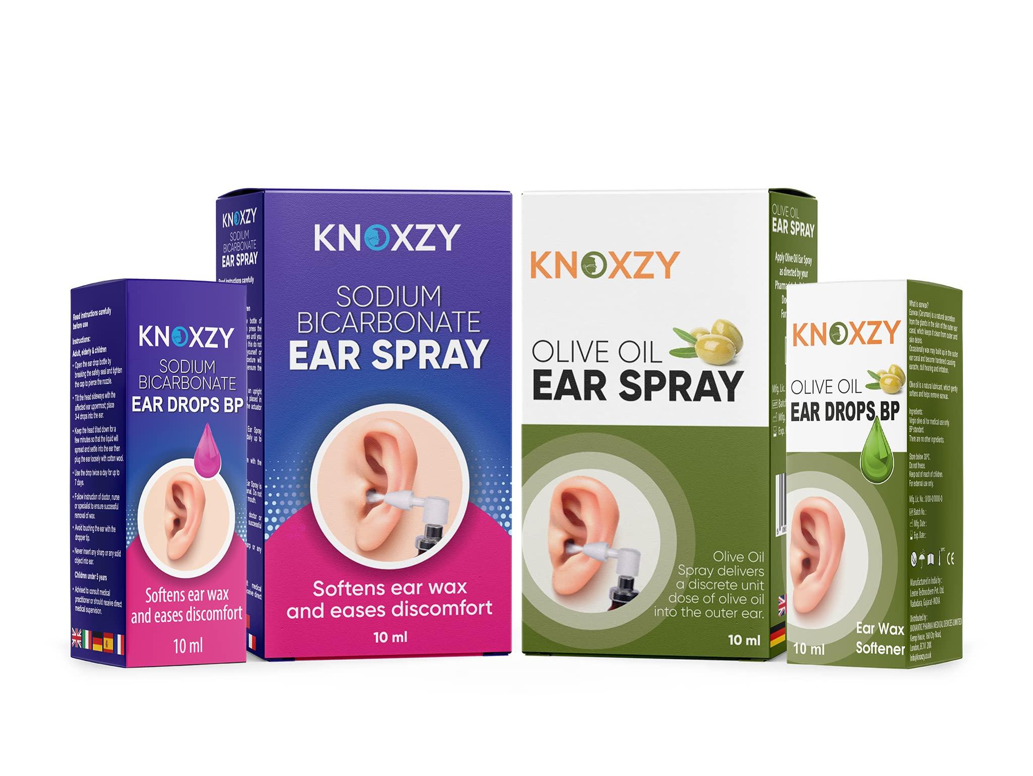 KNOXZY Knoxzy Sodium Bicarbonate Ear Wax Removal Drops, Clinically Tested Ear Drops, Ear Wax Softener for Clogged Ear Relief and Swimmers Ear - 10ml (Pack of 3).