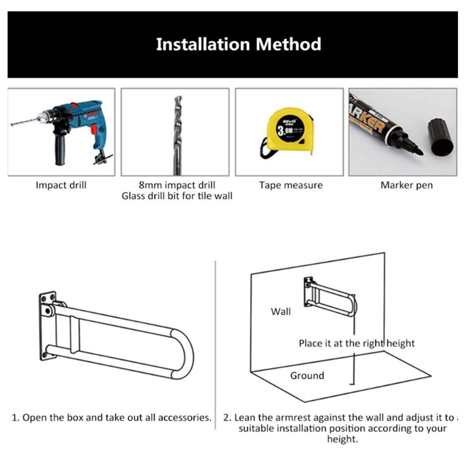 FreshCart Basics Foldable Grab Bars for Bathroom Folding Drop Down Wall Mounted Toilet Support Handrail for Disabled and Elderly Bathroom Safety Aid Assist Rail