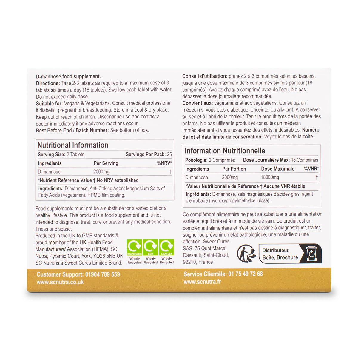 Sweet Cures Waterfall D-Mannose Tablets 1000mg - DMannose Naturally Sourced from Birch - Suitable for Vegetarians & Vegans - SC Nutra (Sweet Cures)