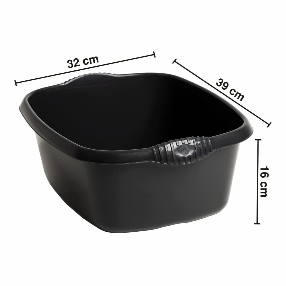 M1SS Set of 6 Large Rectangular 12 Litre Washing Up Bowl with Handles, Plastic Multi-Purpose Basin Mixing Sink Tidy Organizers Washing Up Bowl for Home, Kitchen Sink etc. Midnight Greyish, 12 liters
