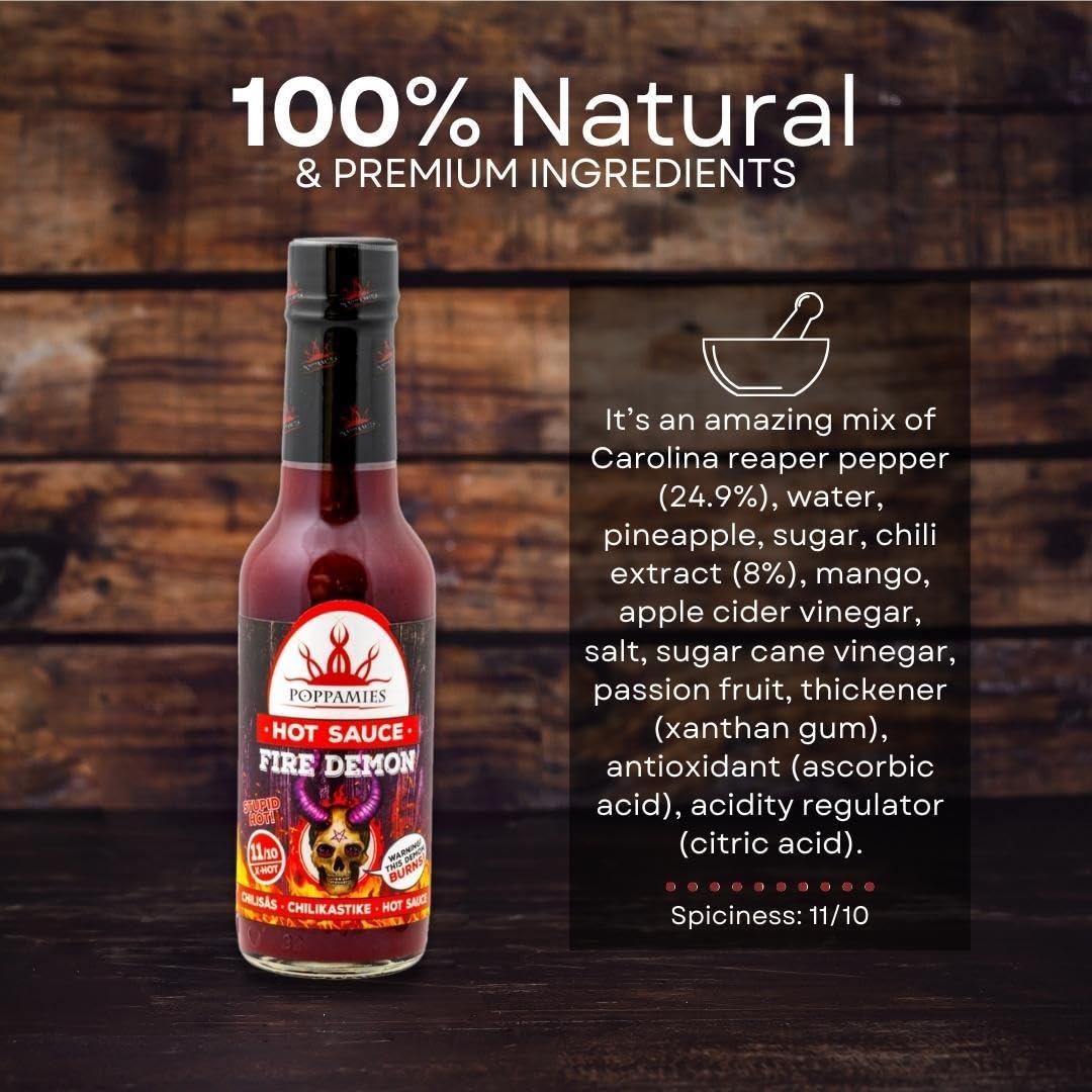 POPPAMIES Poppamies Fire Demon Chili Sauce - Gluten-free, Lactose free, Vegan - Spiciness: 11/10 150ml