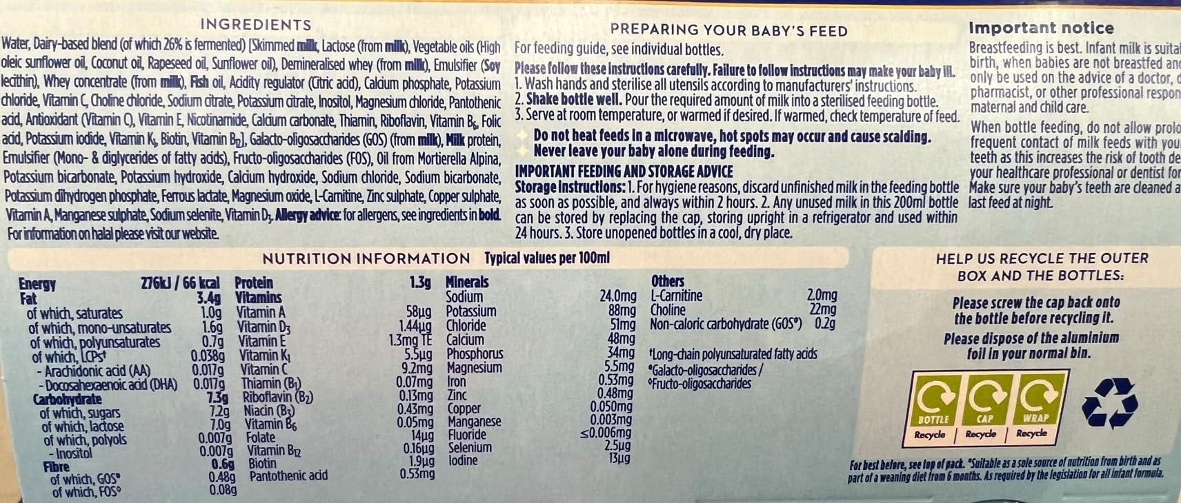 Aptamil Aptamil 1 First Infant Baby Milk Ready to Use Liquid Formula, from Birth, 6x200 ml