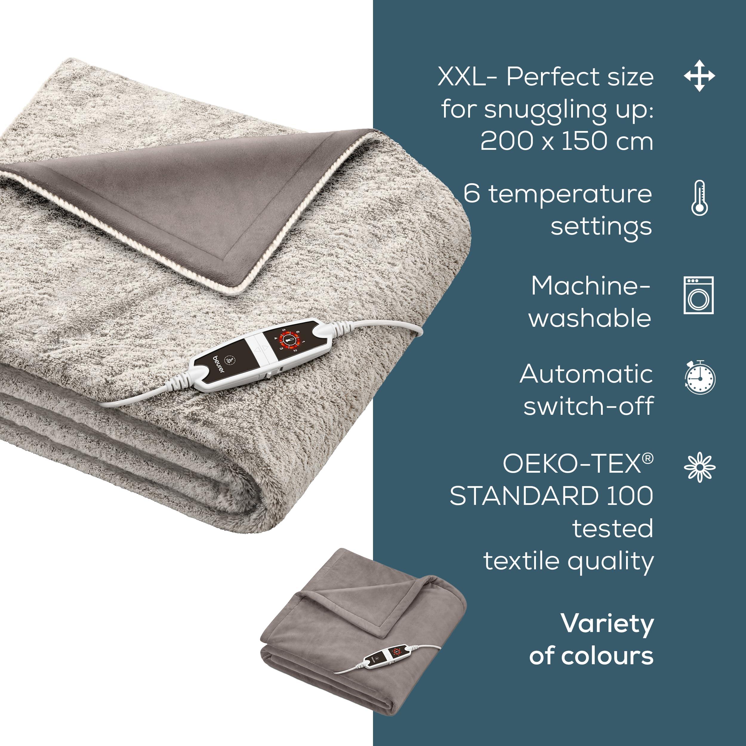 Beurer Beurer HD150 XXL UK Cosy Nordic Electric Blanket with 6 Temperature Settings, Soft Heated Throw with Luxurious Faux Fur, Automatic Switch-Off & Safety System, Machine-Washable, 200 x 150 cm