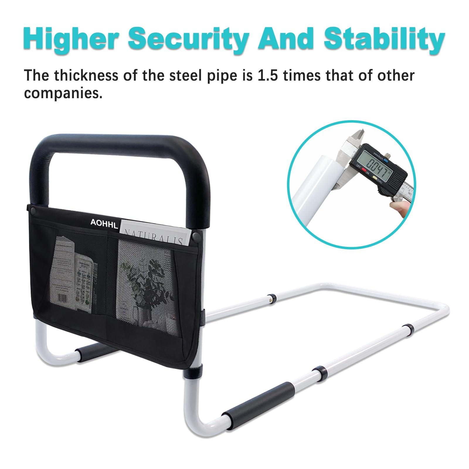 AOHHL Bed Rails for Elderly Adults Safety with Adjustable Heights Storage Pocket Assist Support Side Railings for Seniors Citizens Slides Under Mattressbed Cane Bed Guard Bed Handles Bars (White)