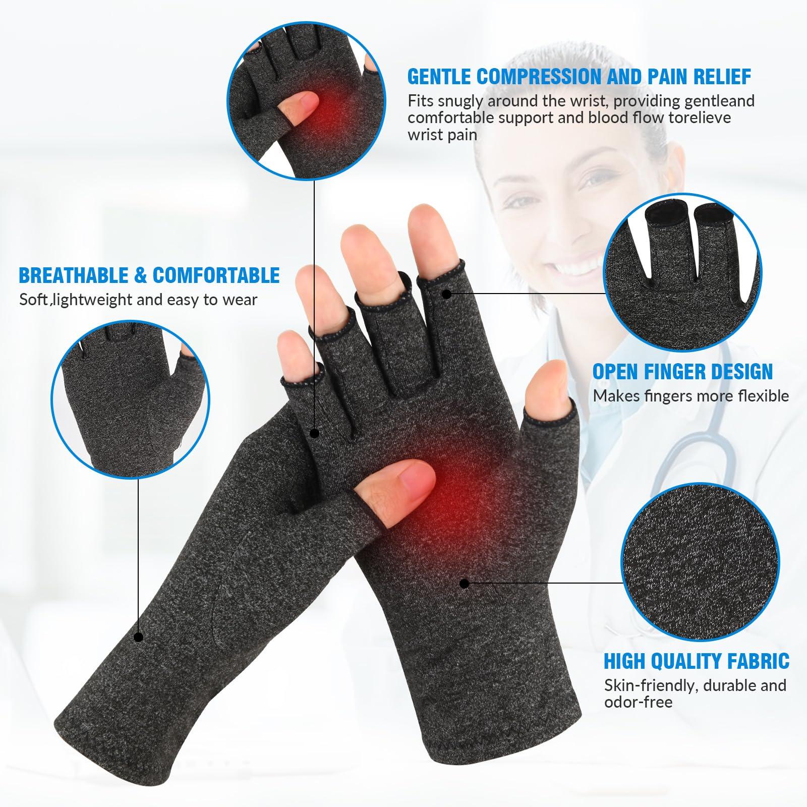 AovYoo AovYoo 1 Pair Fingerless Arthritis Compression Gloves Raynauds Gloves Rheumatoid Osteoarthritis Wrist Supports -Hand Pain Relief (M, Grey)