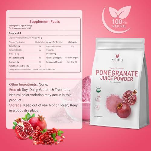 VELOTO Organic Pomegranate Juice Powder, Pure Pomegranate Powder Fruit Freeze Dried Powder, Natural Vitamin C Vegan Sweetener Superfoods for Smoothies, Yogurt & Shake, Gluten Free, Non GMO, 1 lb