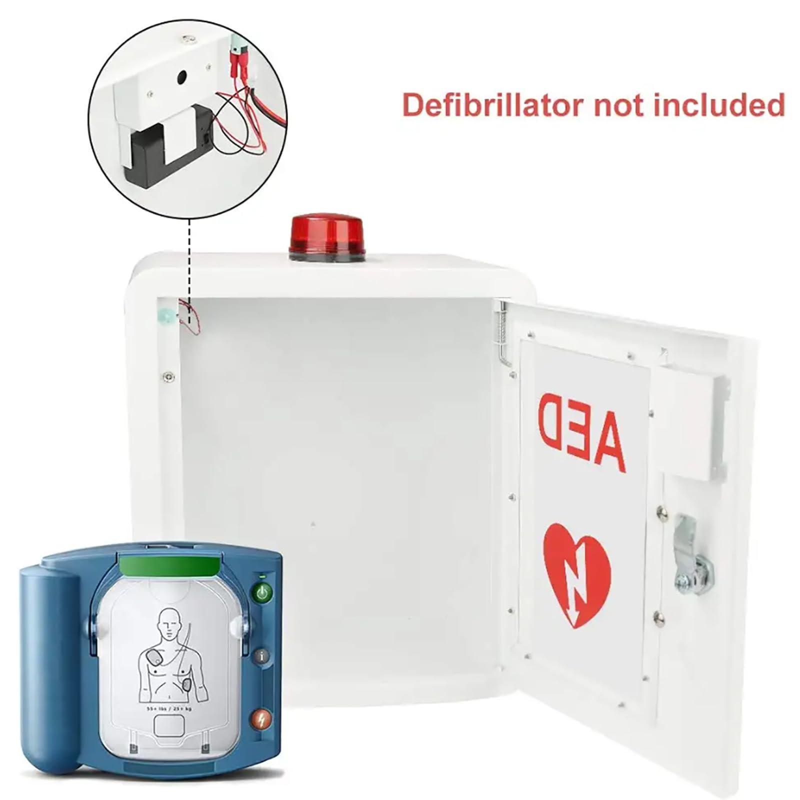 FreshCart Basics AED Defibrillator Storage Cabinet - Wall Mounted Storage with Key & Alarm | Home & Office First Aid Organizer for AED Defibrillator - Rounded Corner Design