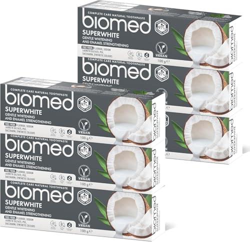 BIOMED Biomed Superwhite 97% Natural Whitening Toothpaste | Enamel Strengthening | Coconut Flavour, Vegan, SLES Free 6x100g