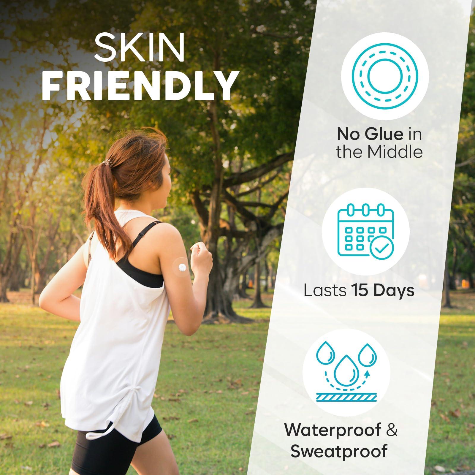 Adamson Freestyle Libre 3 Sensor Covers Waterproof 50 Libre 3 Patches, Transparent, Long-Lasting, No Glue on Center, Non-Irritating, Easy to Apply and Remove Ideal for Sports, Swimming, and Daily Use