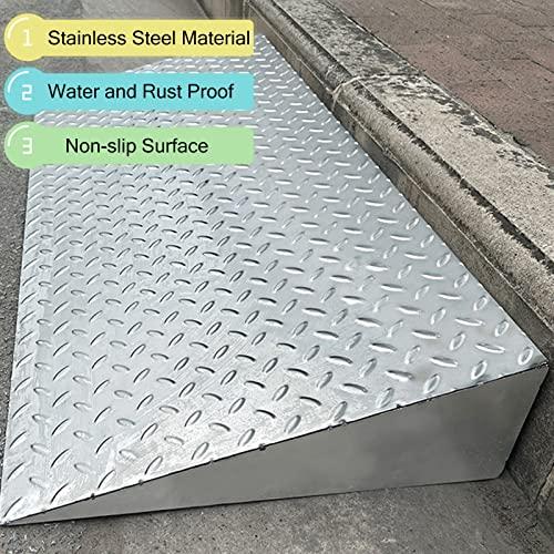 ZAQYCM Driveway Ramp Stainless Steel, Curb Ramp 2 3 4 5 6 7 8 Inch Rise for Lowered Cars/ Motorcycle/ Wheelchair, Heavy Duty Threshold Ramp for Doorways/ Patio Door/ Garage ( Color : LxWxH , Size : 35.4x12x4