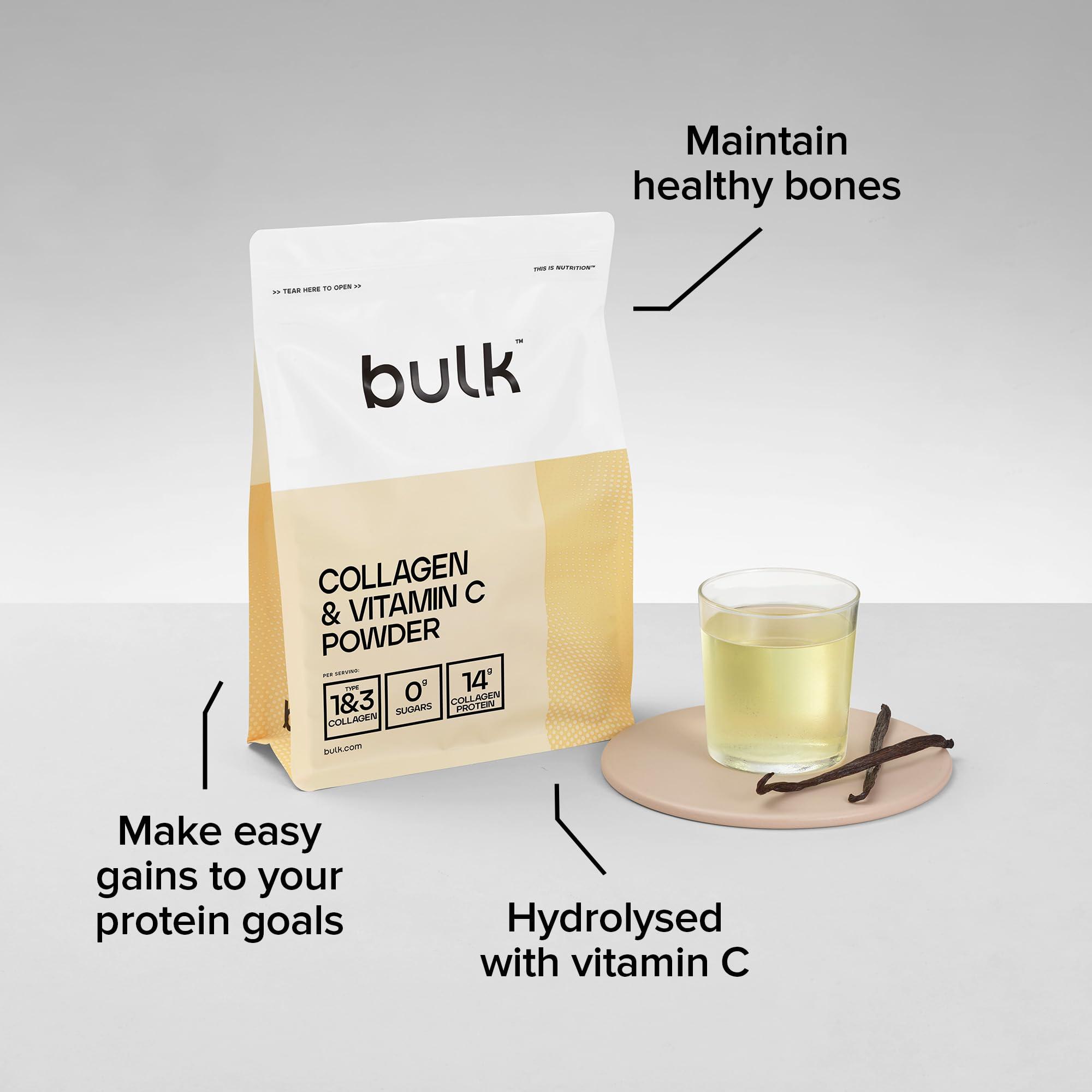 Bulk Bulk Collagen Powder with Peptides and Vitamin C | Hydrolysed Bovine Collagen | High Protein Supplement Daily Use in Smoothies, Shakes & Recipes | Joint & Skin Routine | Unflavoured | Easy Mixing 500g