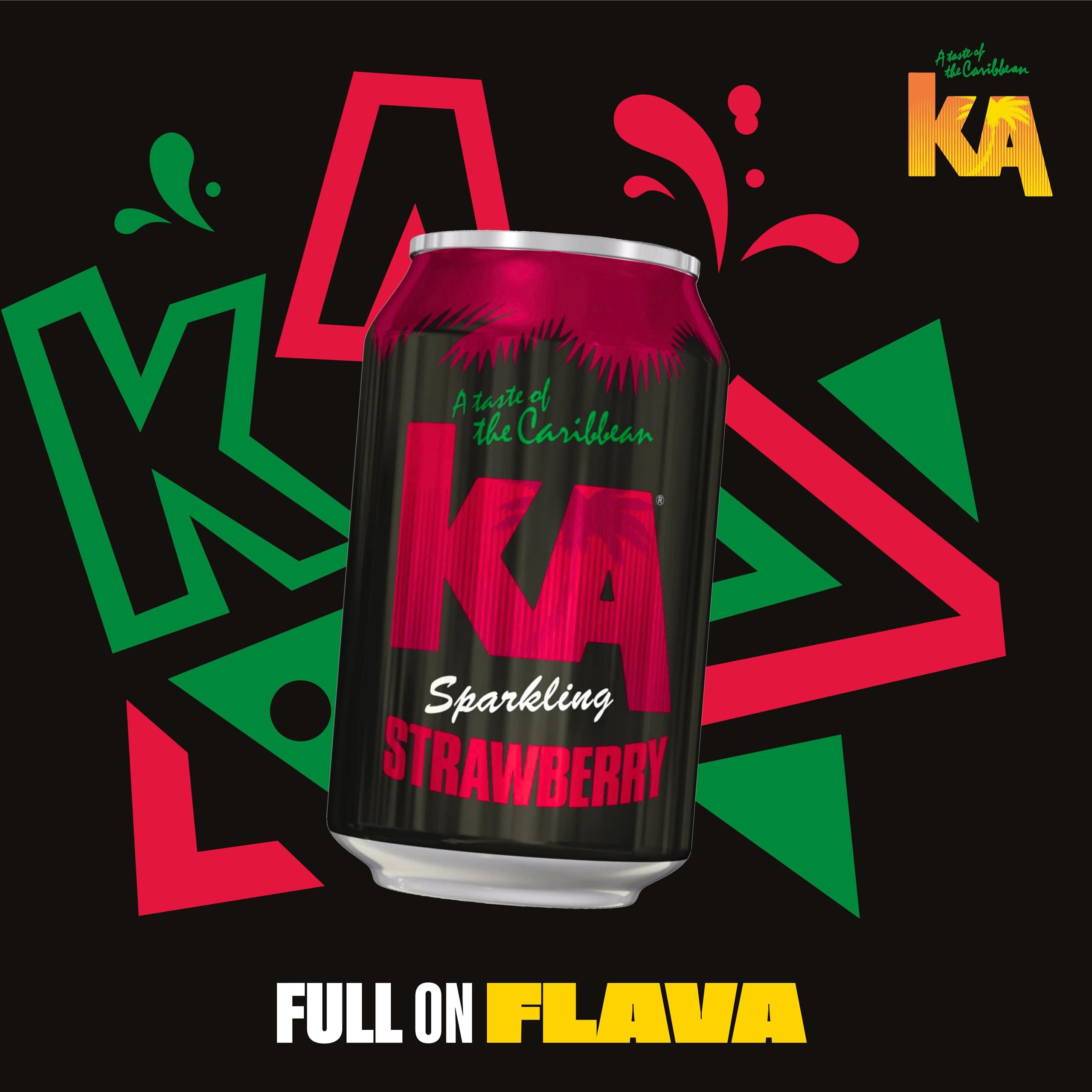 KA KA Caribbean Strawberry Fizzy Drinks - Traditional & Authentic Caribbean Jamaican Style Sparkling Drink - Soft Drinks Multipack - Caribbean Strawberry Soda Drinks Bulk Pack - 24 x 330ml Cans