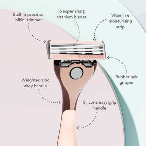 FFS FFS Beauty Shaving Essentials - Premium Razor, Diamond-coated Titanium 6-Blade Cartridge & Shower Holder