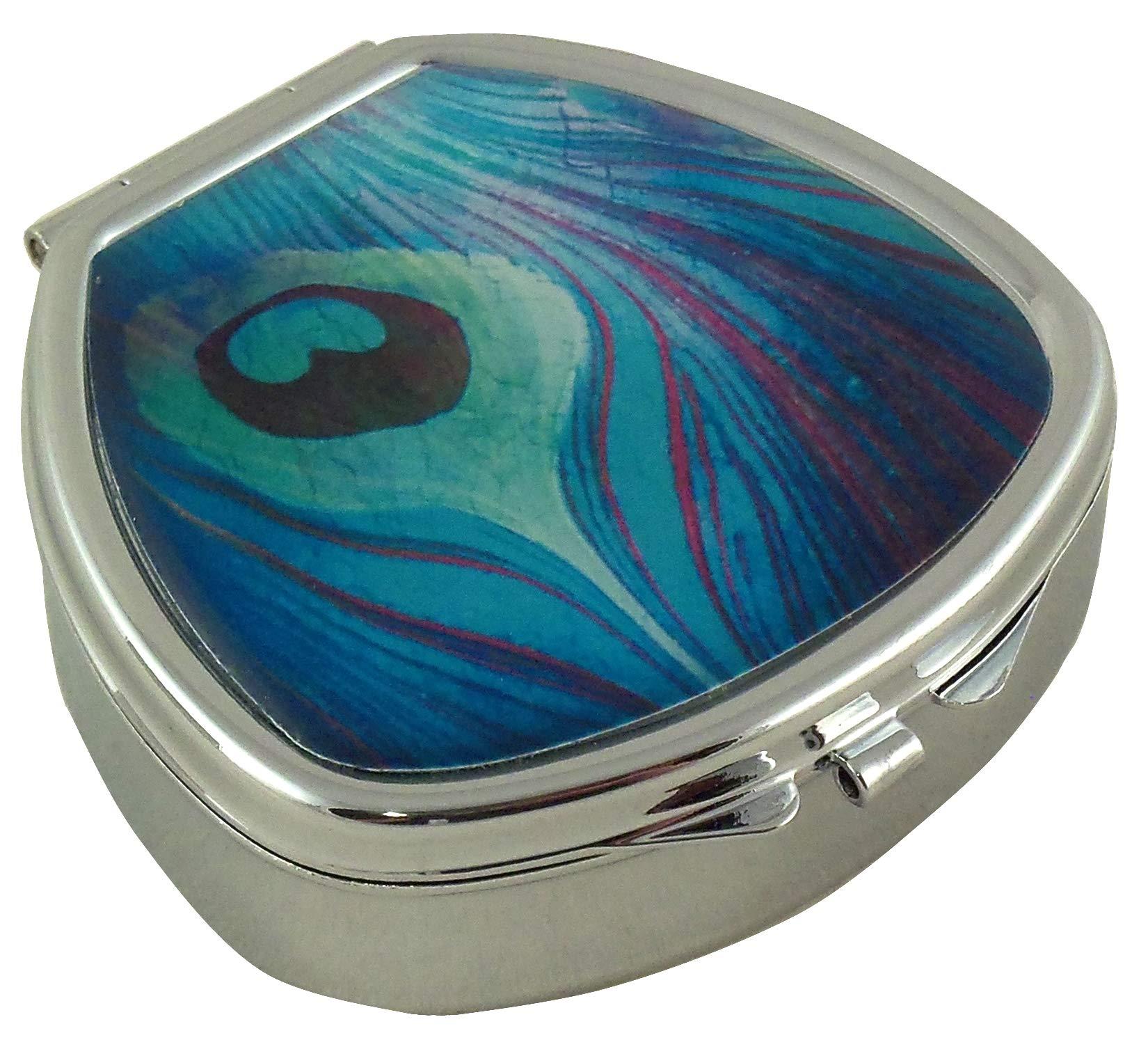 Houder Houder Designer Pill Box - Decorative Pill Case with Gift Box - Carry Your Meds in Style (Peacock Feather)