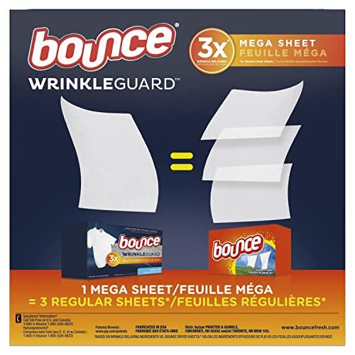 Bounce Bounce WrinkleGuard Mega Dryer Sheets, Fabric Softener and Wrinkle Releaser Sheets, Outdoor Fresh Scent, 120 Count (Pack of 2, 60 Count Each)