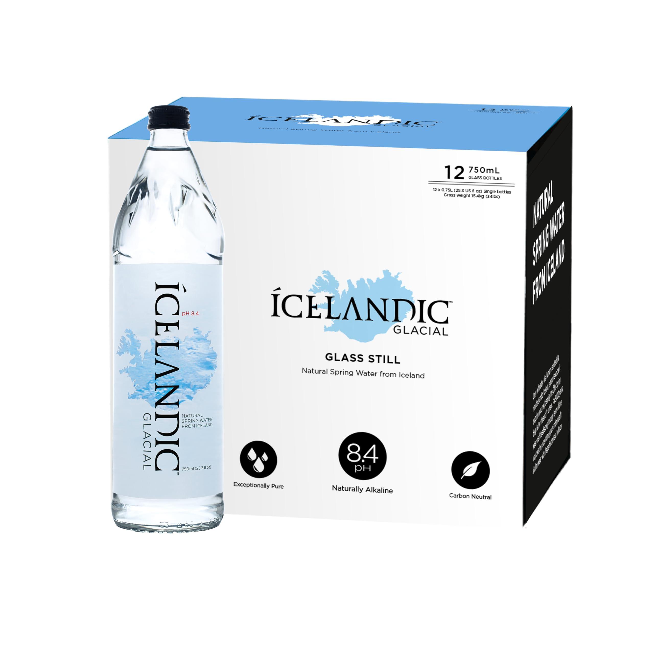 Icelandic Glacial Icelandic Glacial Premium Still Water 12 x 750ml Glass Bottles Alkaline/Low PH, Recycled Packaging, BPA Free, Carbon Neutral from Icelandic Spring. Low TDS and Mineral Content.