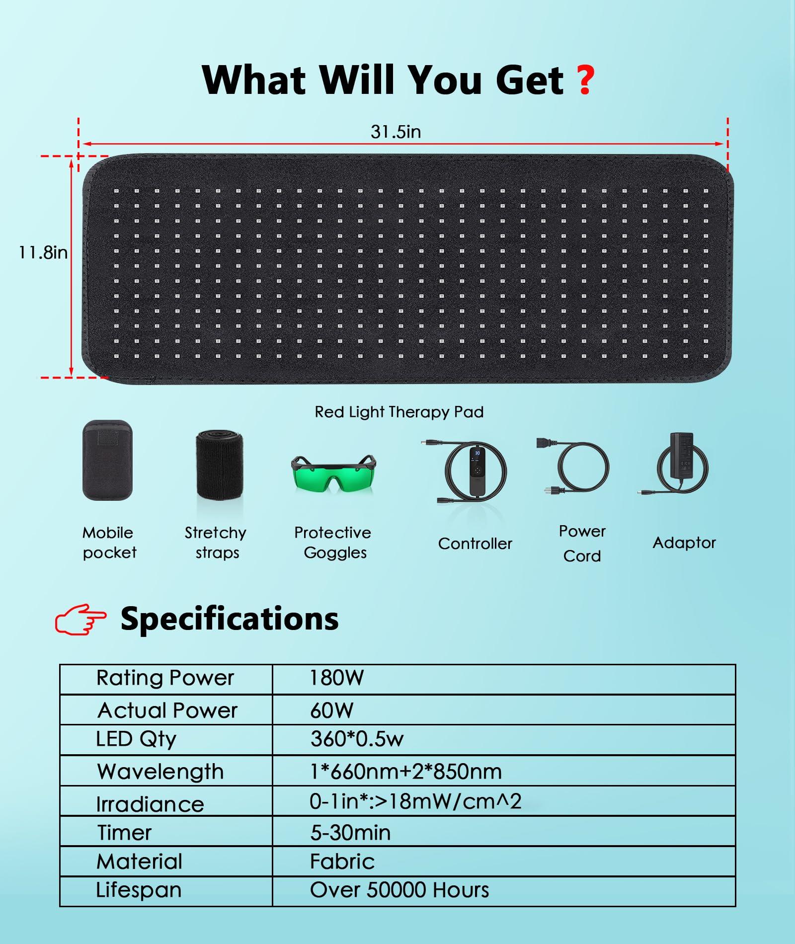 Astarexin Astarexin Red Light Therapy Pad for Body, 180W LED Red & Infrared Light Device Mat with 660nm & 850nm Wavelengths for Waist Back Shoulder Muscle Pain Relief