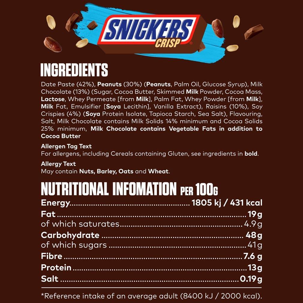 Snickers Snickers Crisp Fruit & Nut Milk Chocolate Snack Bars 18 x 40g, Bulk Chocolate Box, Ideal for Gift, Snacks or Hamper