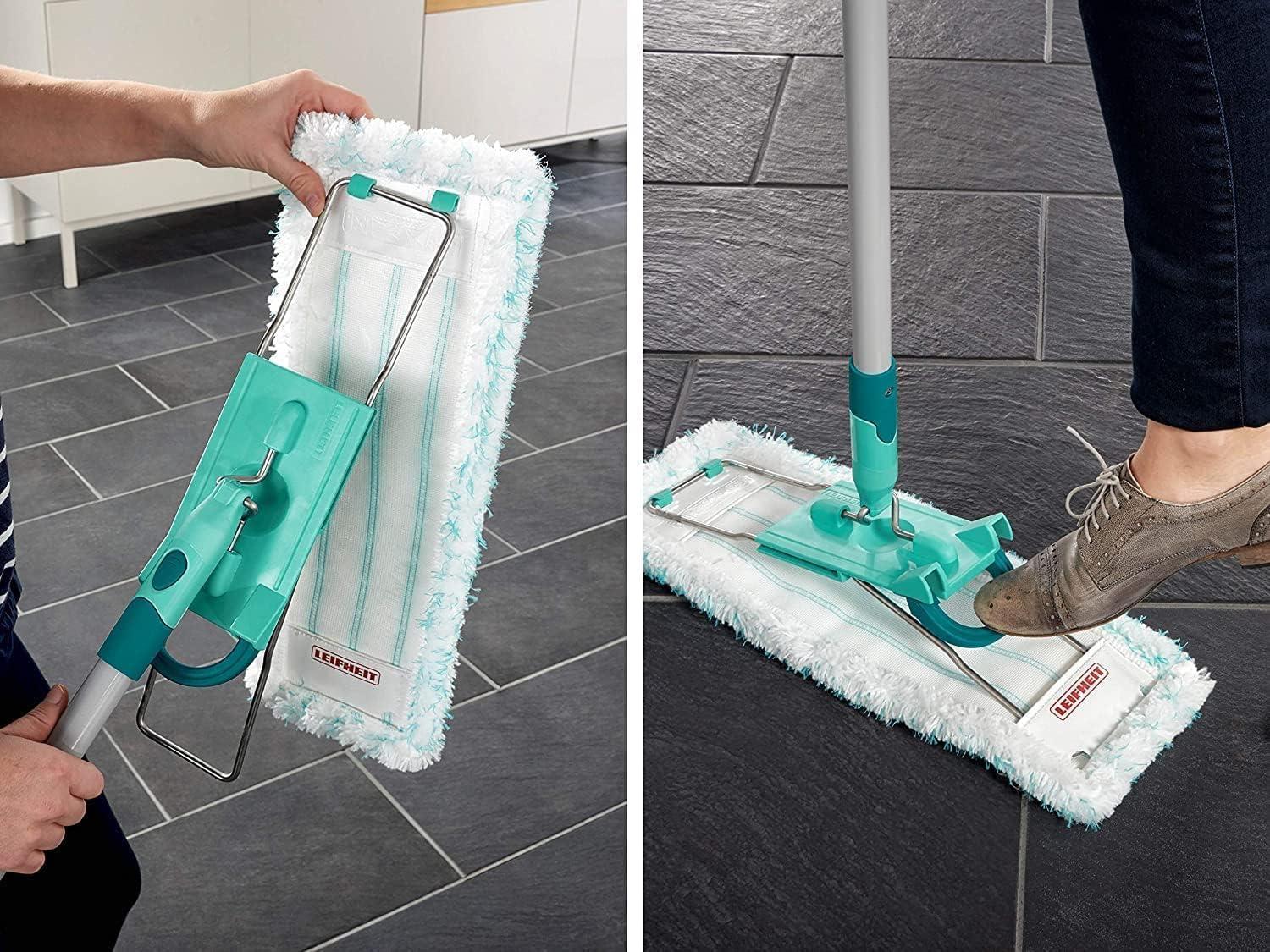 Leifheit Leifheit Profi XL Micro Fibre Mop, Deluxe 42 cm Large Flat Mop Head, Floor Mop with Universal Joint for Easy Steering, Turquoise