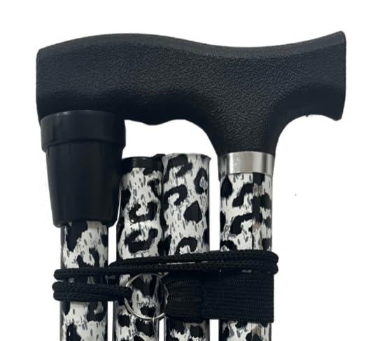 LIFE Life Healthcare Walking Stick for Women, for Elderly Or Disabled, Folding Adjustable Height, Right Or Left Handed, Non-Slip Rubber Tip, Wrist Strap, Lightweight (Black Leopard)