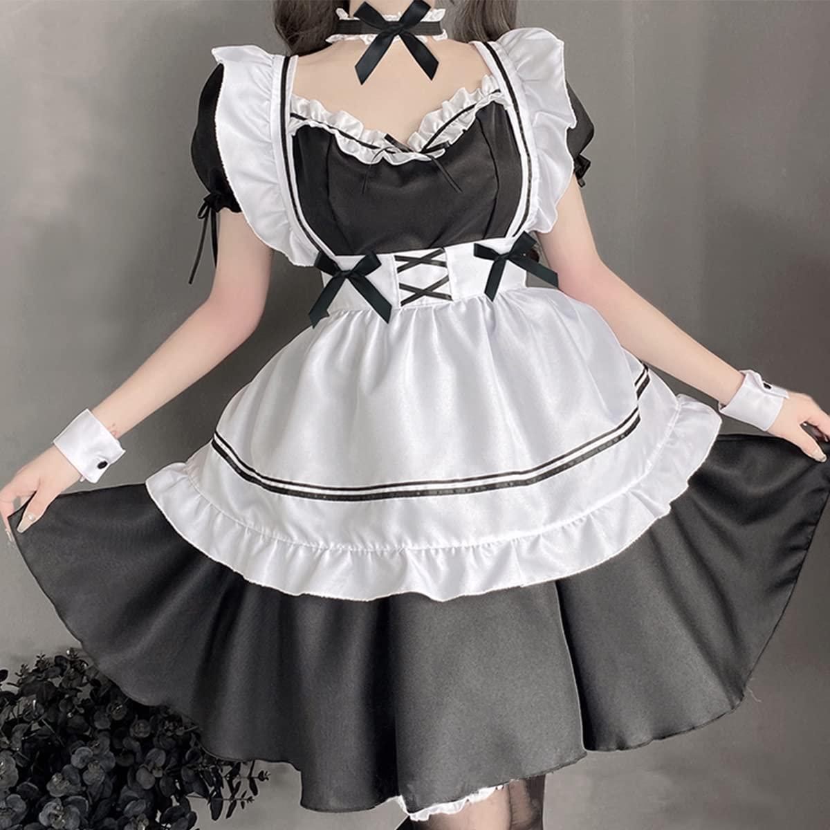 SNOMYRS SNOMYRS Maid Costume Cosplay Lingerie Japanese Anime Maid Outfit Fancy Dress Apron Naughty Kawaii Lolita Plus Size 9pcs For Halloween
