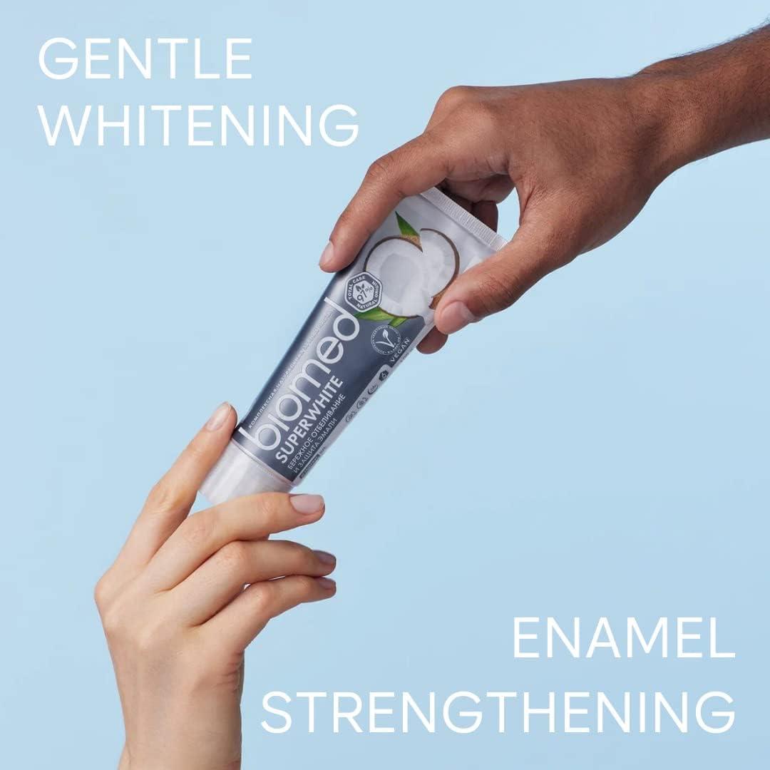 BIOMED Biomed Superwhite 97% Natural Whitening Toothpaste | Enamel Strengthening | Coconut Flavour, Vegan, SLES Free 6x100g