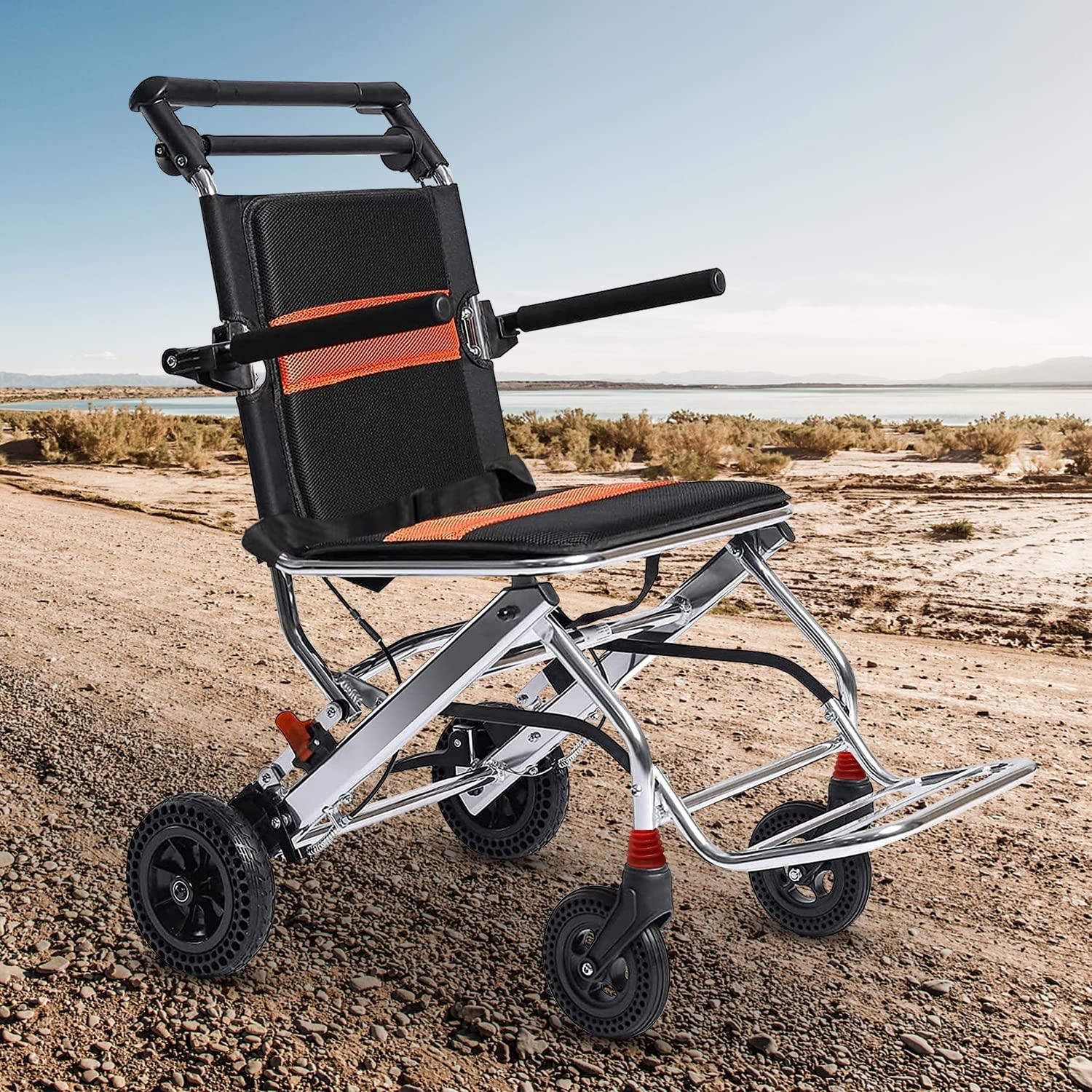 FreshCart Basics Super Lightweight Travel Wheelchair for Adults - No Assembly Required, Foldable Transport Chair with Travel Bag, Cushion & Anti-Tipper