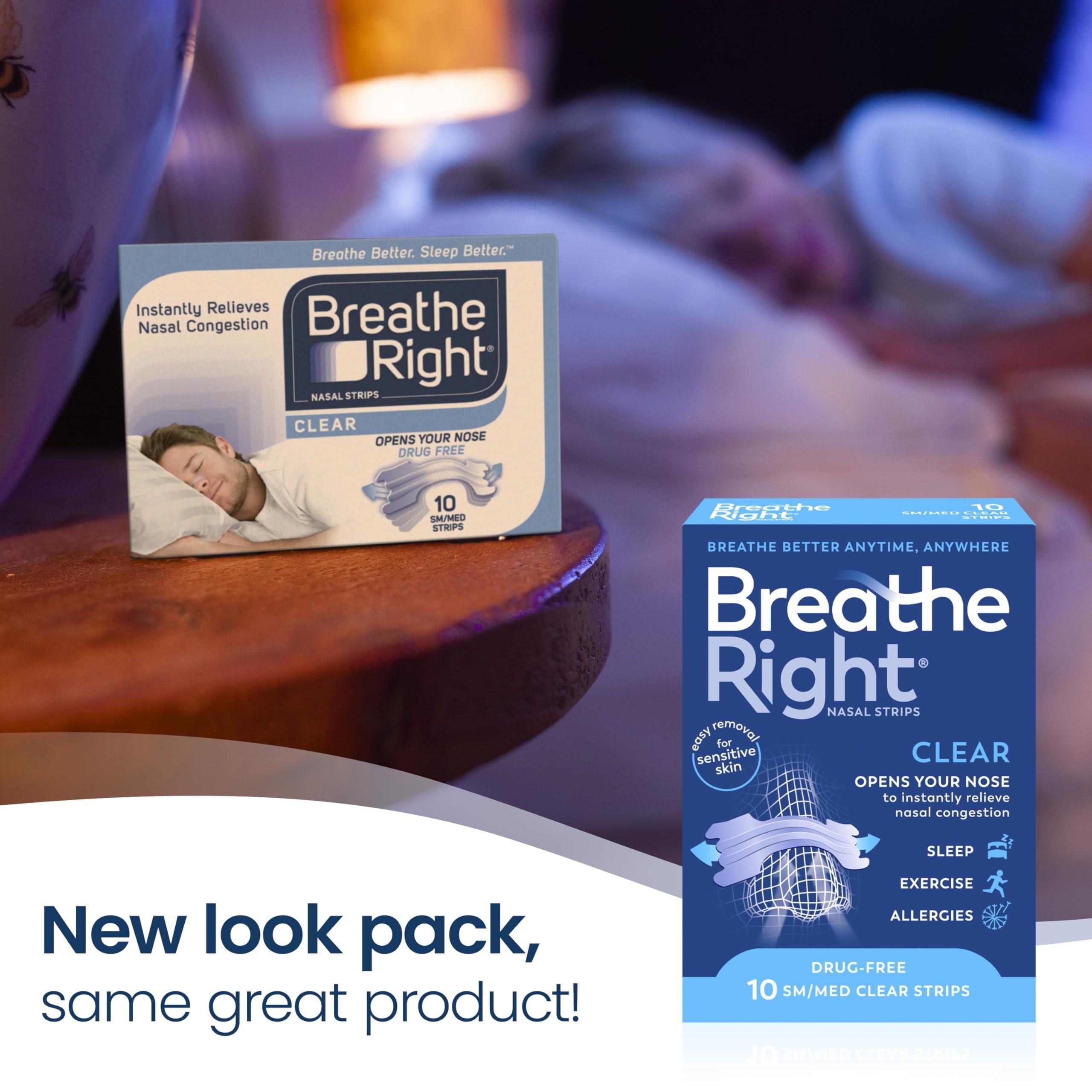 Breathe Right Breathe Right Nasal Strips Clear Large 10s, Instantly Relieves Nasal Congestion, Helps Reduce Snoring, Drug-free, Snoring Aid for Men and Women, 10 Count (Pack of 1)