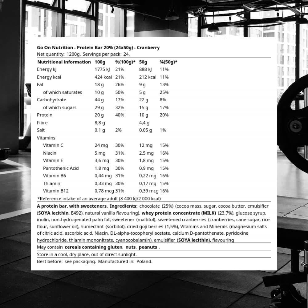 Sante Go On Nutrition Protein Bar 20% (24x50g) Cranberry