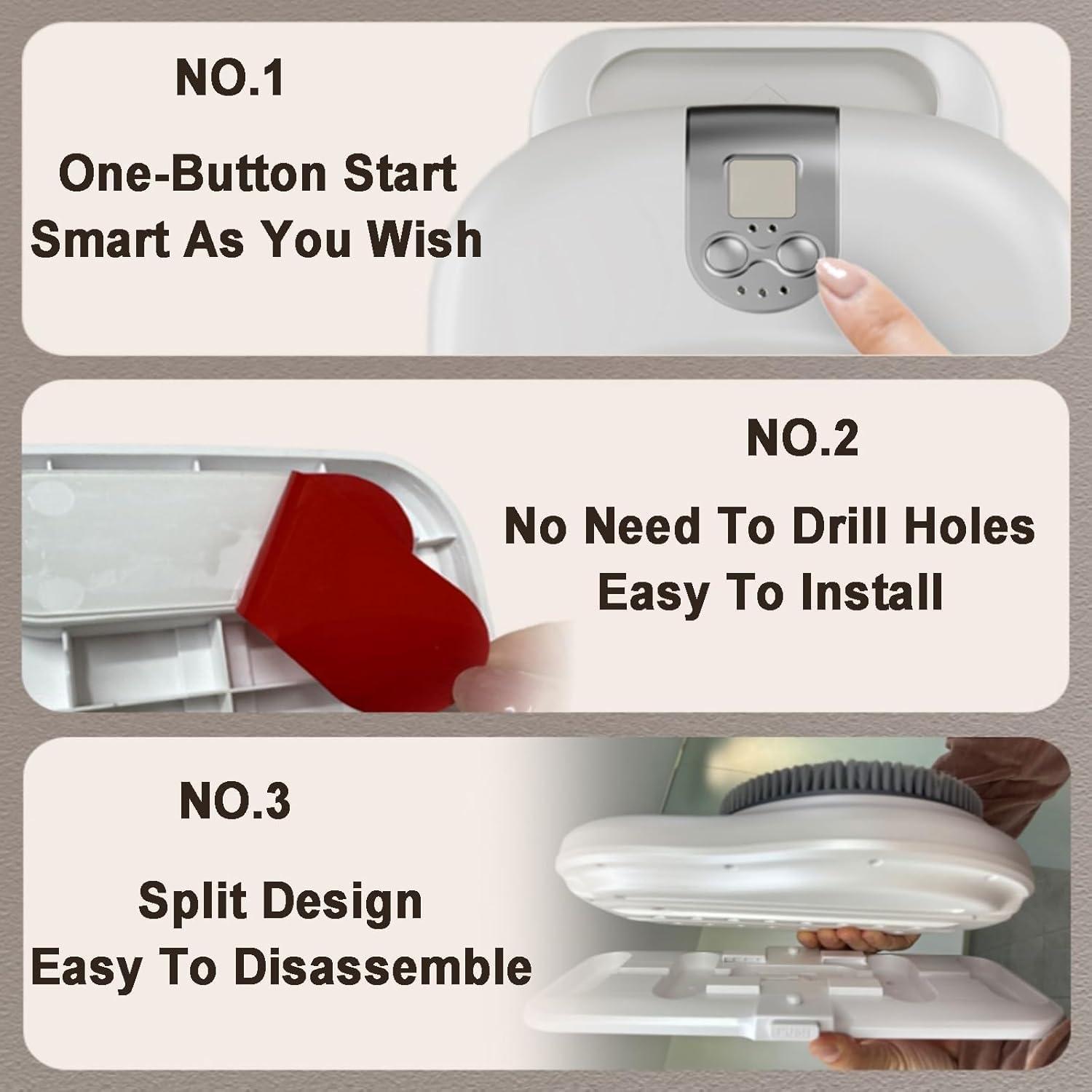 HMHOOXU HMHOOXU Electric Back Bath Brush, Wall Mounted Back Scrubber, Shower Back Scrubber with 360 Automatic Rota-Tion, 2-Speed Adjustment, 18CM Large Brush Head, for Shower, Deep Cleansing.