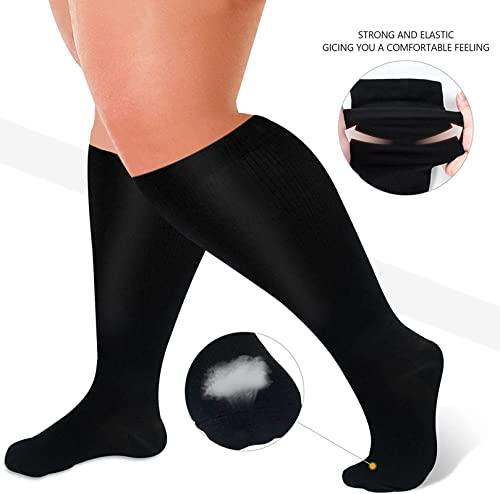 Cheeroyal Cheeroyal 1 Pack Plus Size Compression Socks for Women and Men, 20-30mmhg Extra Large Wide Calf Knee High Stockings for Circulation Support (7XL, black)