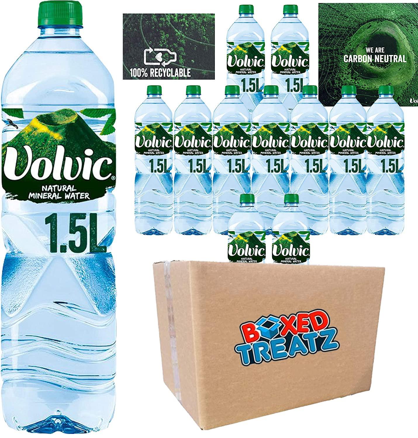 Boxed Treatz Volvic Natural Mineral Water 12x1.5L Mineral Water Still Water Natural Water 12 Bottles Still Mineral Water Boxed Treatz