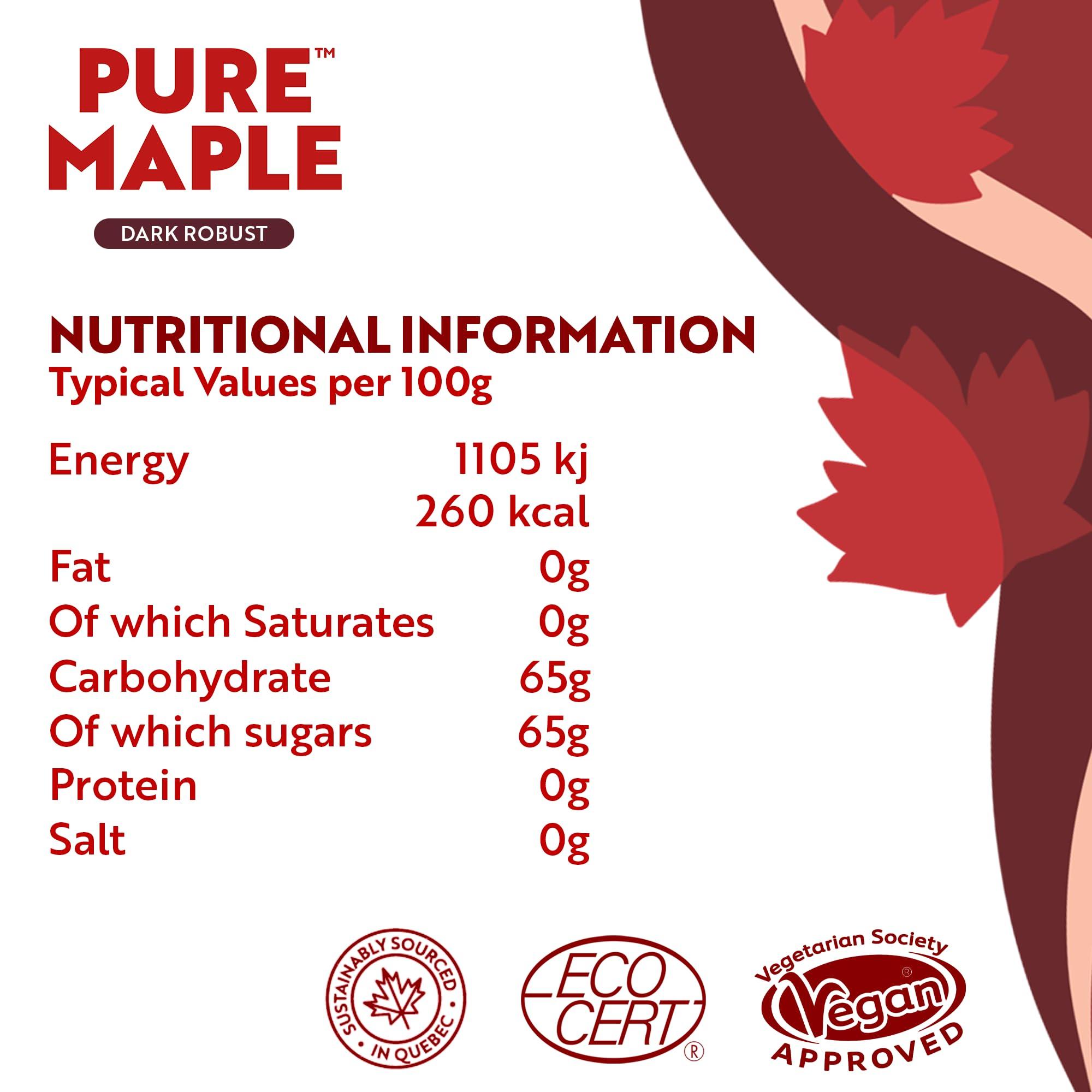 Pure Maple Pure Canadian Maple Syrup - Grade A - Ideal Topping for Porridge, Ice Cream, Fruit, Pancakes - 100% Natural Sweetener - 264g / 200ml (200ml, Dark)