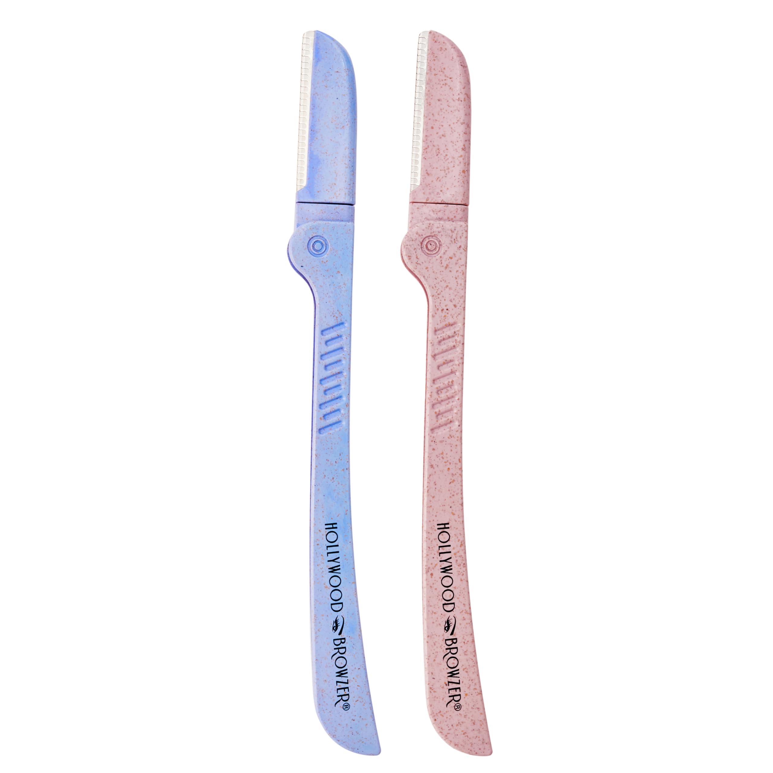 Hollywood Browzer Hollywood Browzer Dermaplaning Razor Tool for Face - Eyebrow Shaping - Removing Unwanted Hair and Peach Fuzz - Exfoliating Tool for Women - Face Razor for Women - Duo Pack (Amethyst and Citrine)
