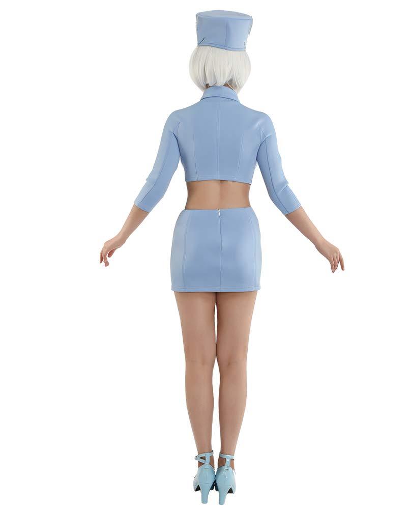 Cosplay.fm Cosplay.fm Women's Flight Attendant Stewardess Air Hostess Costume Uniform for Retro Party - Blue - XL