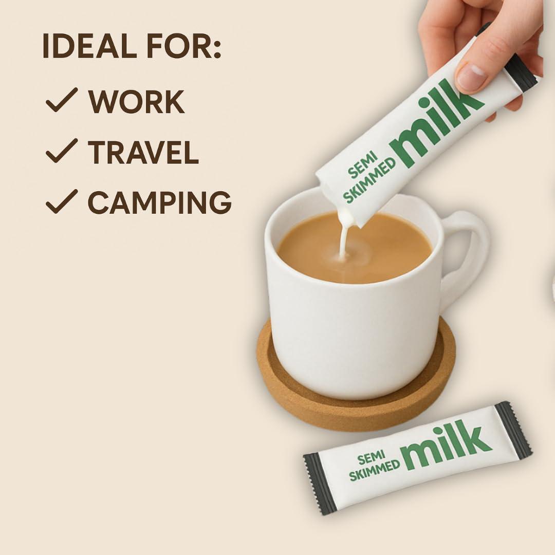WOODZYCO Milk Sachet Bundle 50 x UHT Semi Skimmed Milk Sticks Long Life Individual Portions for Coffee, Tea, Travel, Hotel, Office WoodzyCo Exclusive