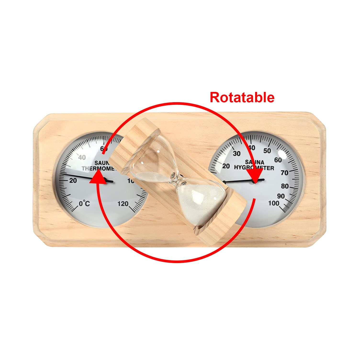 ikare ikare Sauna Thermometer and Hygrometer - 3 in 1 Wooden Sauna 15 Minute Hourglass Sand Timer, Wall-Mounted Sauna Room Accessories