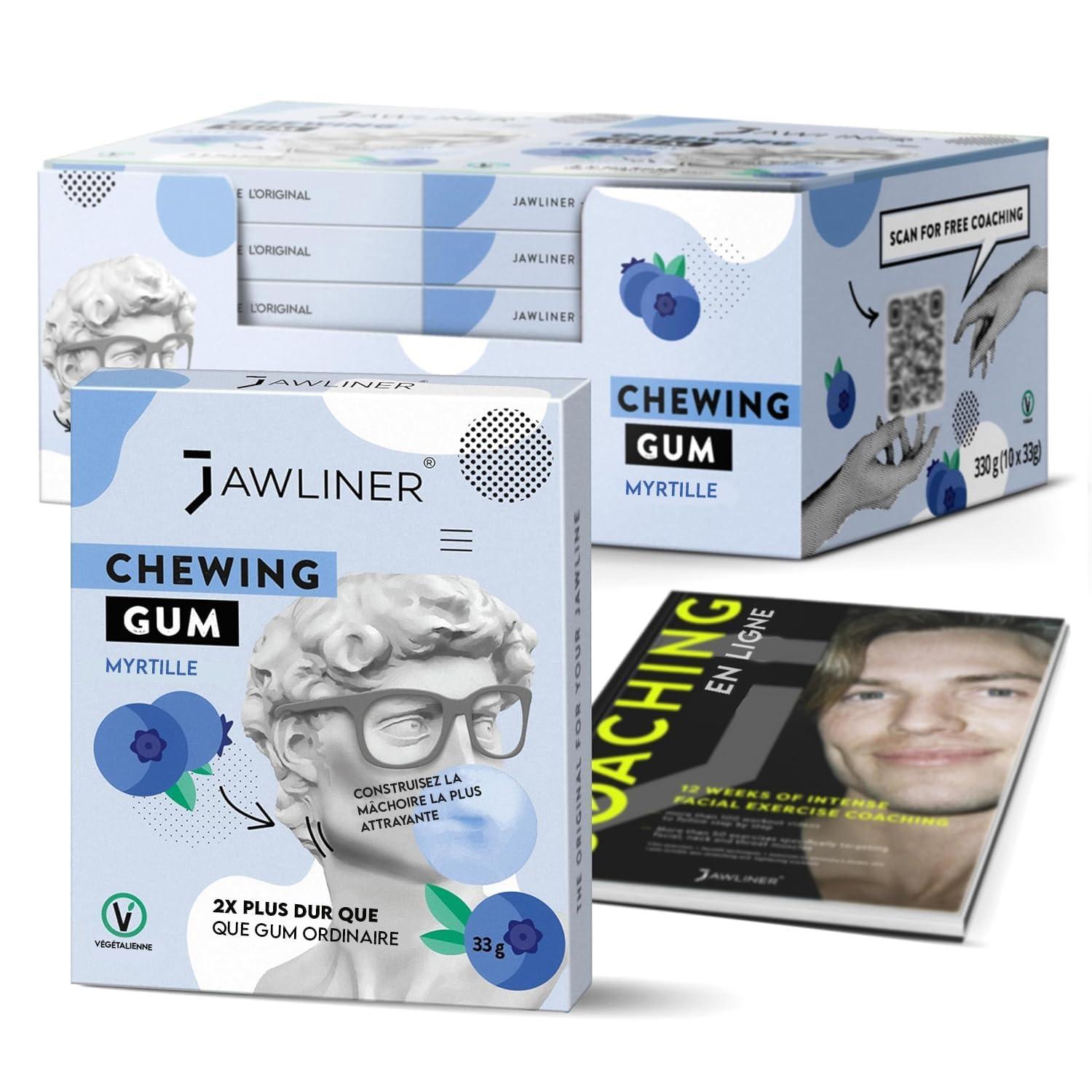 Jawliner JAWLINER Hard chewing Gum, Jawline gum - Sugar Free Blueberry Gum - Jaw Exerciser - mastic gum for Mewing - 2x Harder Than Regular Chewing Gum 330 Grams(120 strips)