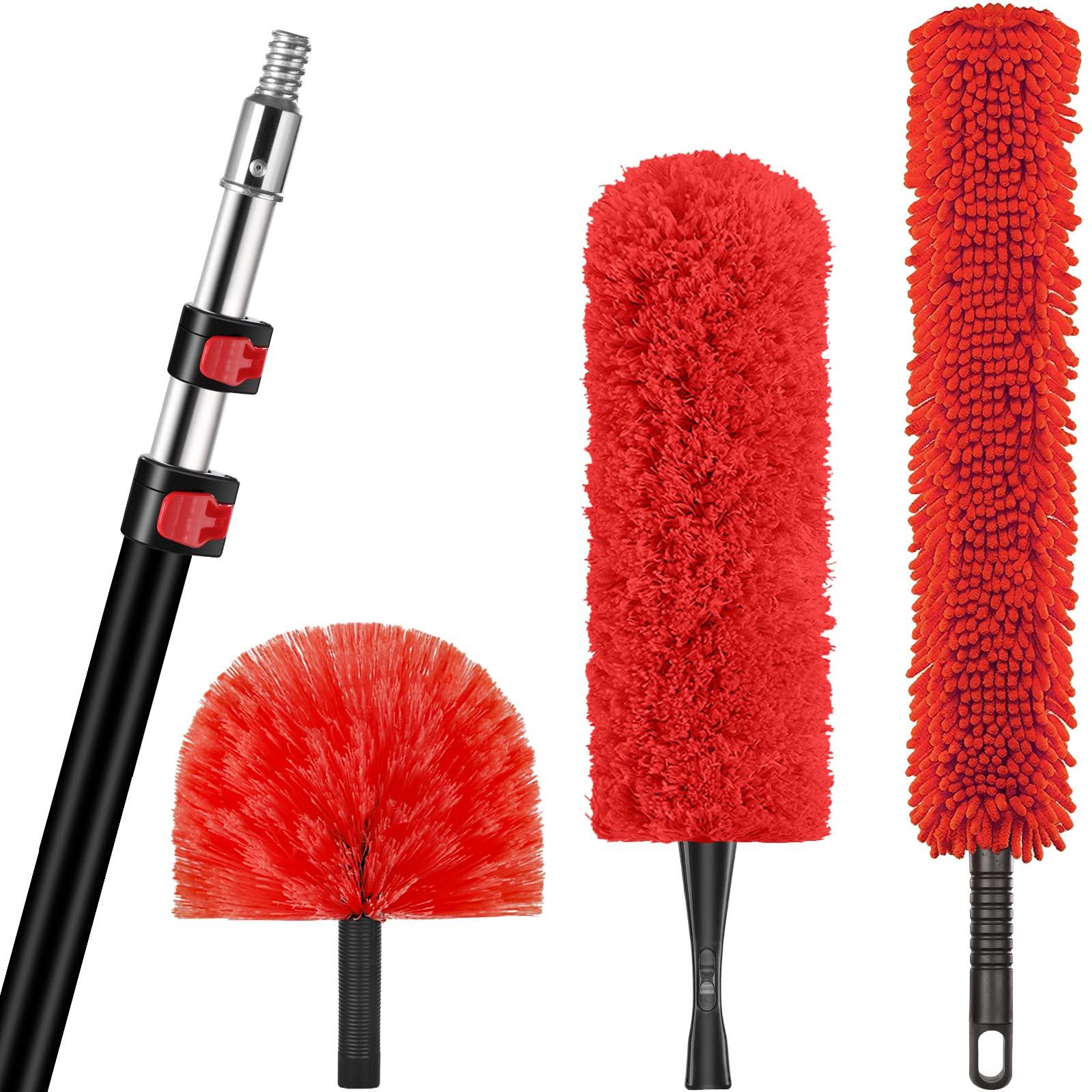 HIWARE 20 Foot High Reach Dusting Kit with 5-12 Foot Extension Pole // High Ceiling Duster with Telescopic Pole // Cobweb Microfiber Duster // Outdoor & Indoor Extendable Duster Cleaning Kit