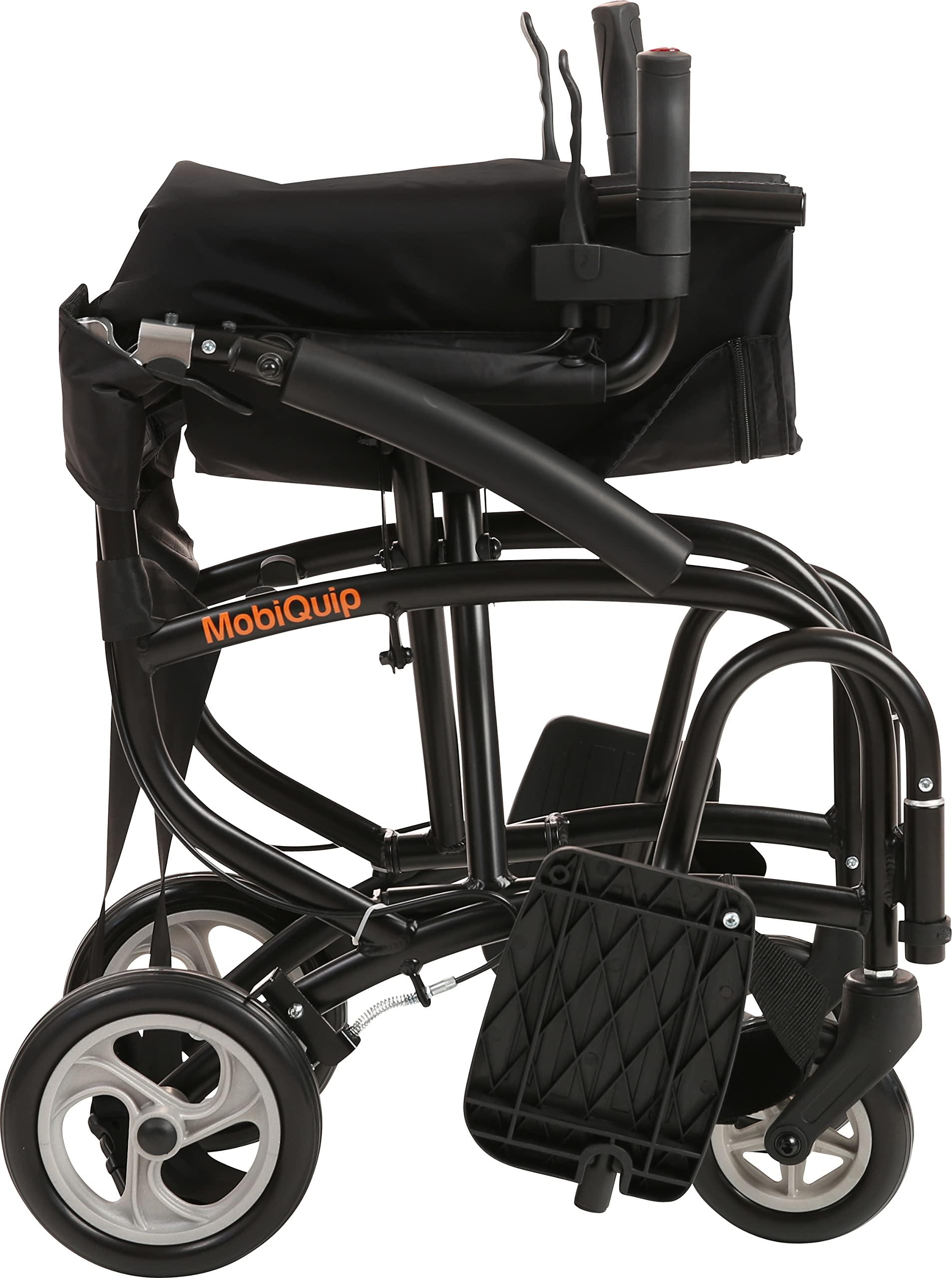 MobiQuip MobiQuip 8kg Travel Wheelchair, Ultra Lightweight, Compact, Folding Wheelchair, Attendant-Propelled, Light Aluminium Frame, Portable Transit Mobility Wheelchair with Carry Bag
